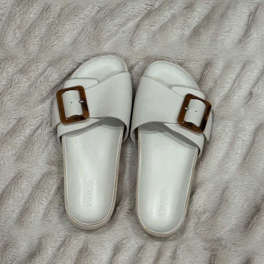 Vince Women's Cream Slide Sandals with Buckle